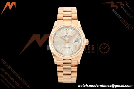 Rolex - DayDate 128235 Gain Weight 36mm Flt Pres RG/RG Silv/Dia KF A2836 | 롤렉스 - 데이데이트 128235 게인 웨이트 36mm 플랫 프레스 RG/RG 실버/다이아 KF A2836