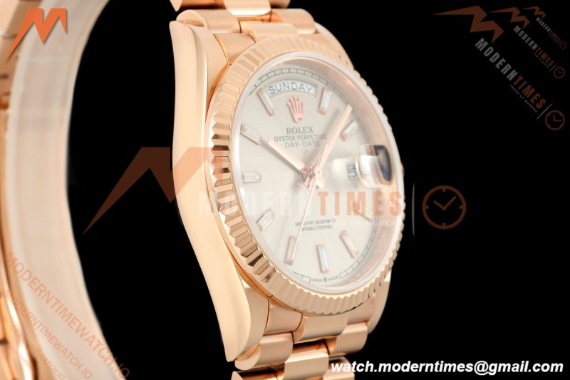 Rolex - DayDate 128235 Gain Weight 36mm Flt Pres RG/RG Silv/Dia KF A2836 | 롤렉스 - 데이데이트 128235 게인 웨이트 36mm 플랫 프레스 RG/RG 실버/다이아 KF A2836