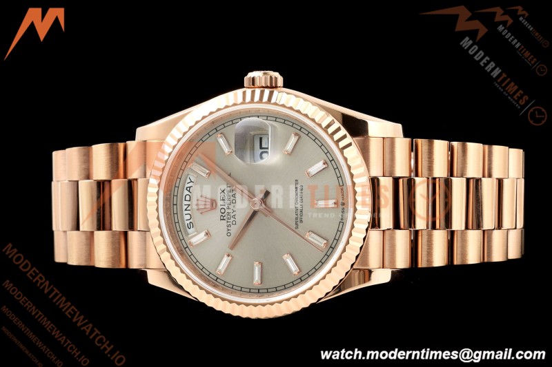 Rolex - DayDate 128235 Gain Weight 36mm Flt Pres RG/RG Silv/Dia KF A2836 | 롤렉스 - 데이데이트 128235 게인 웨이트 36mm 플랫 프레스 RG/RG 실버/다이아 KF A2836