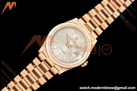 Rolex - DayDate 128235 Gain Weight 36mm Flt Pres RG/RG Silv/Dia KF A2836