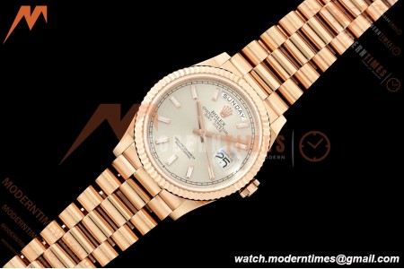 Rolex - DayDate 128235 Gain Weight 36mm Flt Pres RG/RG Silv/Dia KF A2836 | 롤렉스 - 데이데이트 128235 게인 웨이트 36mm 플랫 프레스 RG/RG 실버/다이아 KF A2836
