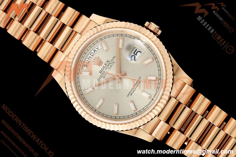 Rolex - DayDate 128235 Gain Weight 36mm Flt Pres RG/RG Silv/Dia KF A2836 | 롤렉스 - 데이데이트 128235 게인 웨이트 36mm 플랫 프레스 RG/RG 실버/다이아 KF A2836
