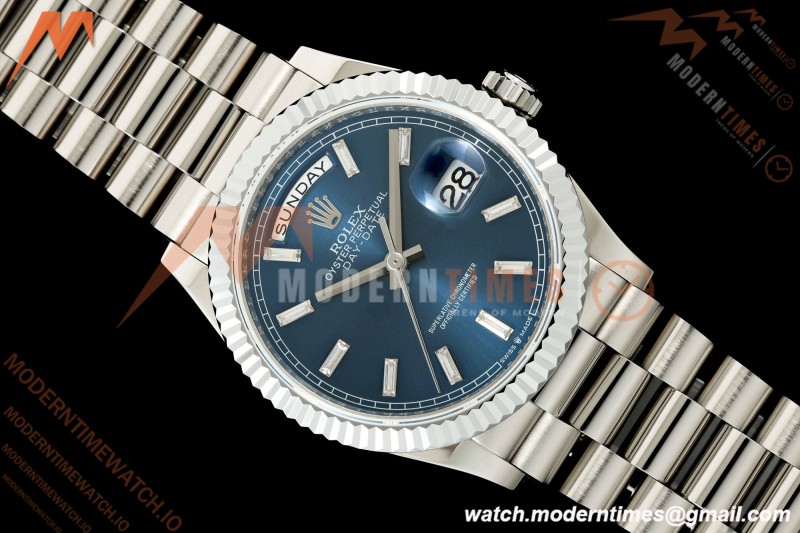 Rolex - DayDate 128239 Gain Weight 36mm Flt Pres SS/SS Blu/Dia KF A2836 | 롤렉스 - 데이데이트 128239 게인 웨이트 36mm 플랫 프레스 스테인리스 스틸/실버 블루/다이아 KF A2836