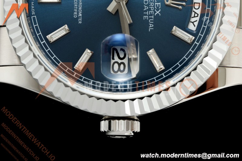 Rolex - DayDate 128239 Gain Weight 36mm Flt Pres SS/SS Blu/Dia KF A2836 | 롤렉스 - 데이데이트 128239 게인 웨이트 36mm 플랫 프레스 스테인리스 스틸/실버 블루/다이아 KF A2836