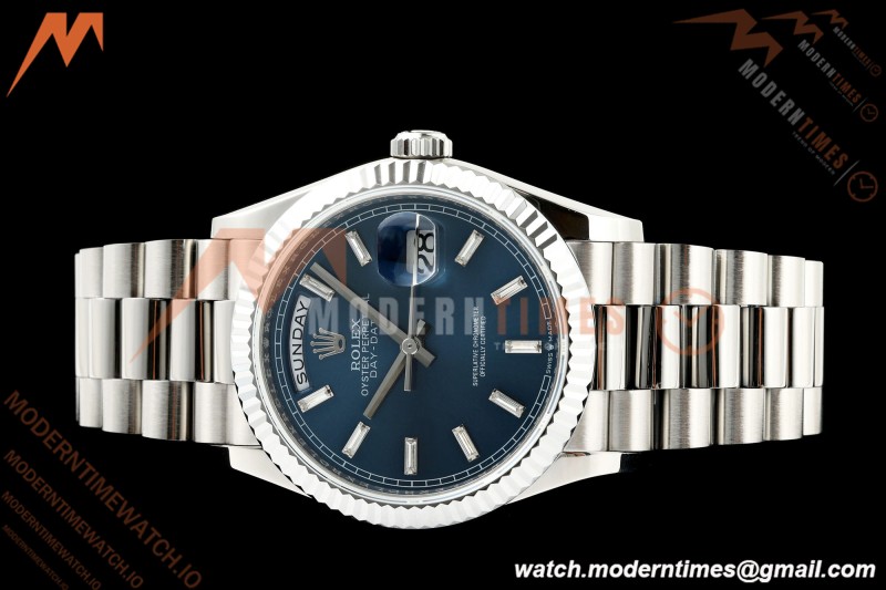 Rolex - DayDate 128239 Gain Weight 36mm Flt Pres SS/SS Blu/Dia KF A2836 | 롤렉스 - 데이데이트 128239 게인 웨이트 36mm 플랫 프레스 스테인리스 스틸/실버 블루/다이아 KF A2836