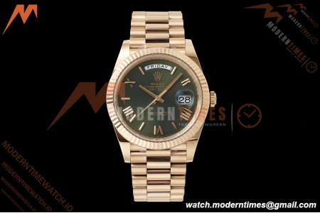 Rolex - DayDate 228235 Gain Weight 40mm Flt Pres RG/RG Green/Rmn VSF DD3255 | 롤렉스 - 데이데이트 228235 Gain Weight 40mm 플루티드 프레지던트 로즈 골드/로즈 골드 그린/로마 숫자 VSF DD3255