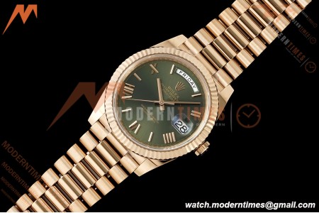 Rolex - DayDate 228235 Gain Weight 40mm Flt Pres RG/RG Green/Rmn VSF DD3255 | 롤렉스 - 데이데이트 228235 Gain Weight 40mm 플루티드 프레지던트 로즈 골드/로즈 골드 그린/로마 숫자 VSF DD3255