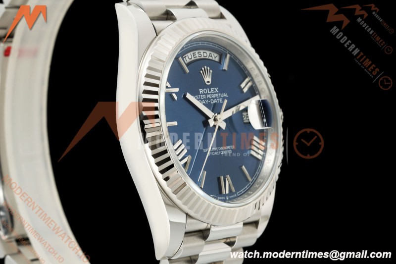 Rolex - DayDate 228239 Gain Weight 40mm Flt Pres SS/SS Blu/Rmn VSF V2 DD3255 | 롤렉스 - 데이데이트 228239 Gain Weight 40mm 플루티드 프레지던트 스테인리스 스틸/스테인리스 스틸 블루/로마 숫자 VSF V2 DD3255