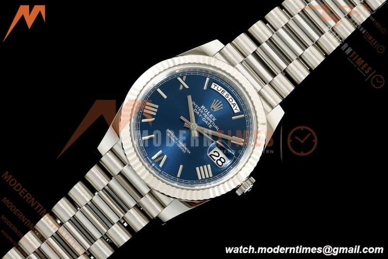 Rolex - DayDate 228239 Gain Weight 40mm Flt Pres SS/SS Blu/Rmn VSF V2 DD3255 | 롤렉스 - 데이데이트 228239 Gain Weight 40mm 플루티드 프레지던트 스테인리스 스틸/스테인리스 스틸 블루/로마 숫자 VSF V2 DD3255