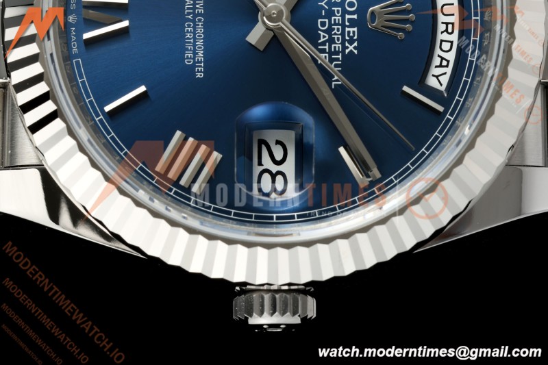 Rolex - DayDate 228239 Gain Weight 40mm Flt Pres SS/SS Blu/Rmn VSF V2 DD3255 | 롤렉스 - 데이데이트 228239 Gain Weight 40mm 플루티드 프레지던트 스테인리스 스틸/스테인리스 스틸 블루/로마 숫자 VSF V2 DD3255