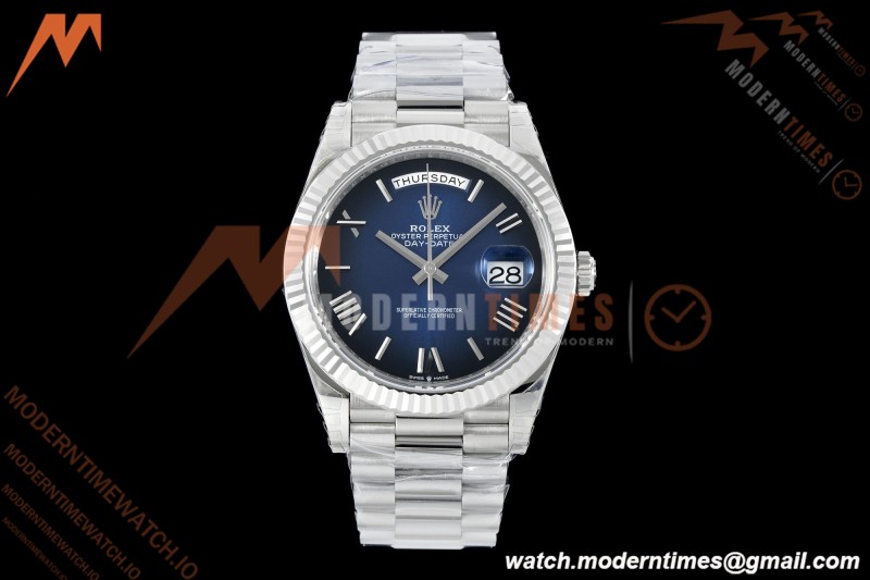 Rolex - DayDate 228239 Gain Weight 40mm Flt Pres SS/SS Blue Ombre/Rmn VSF V2 DD3255 | 롤렉스 - 데이데이트 228239 Gain Weight 40mm 플루티드 프레지던트 스테인리스 스틸/스테인리스 스틸 블루 옴브레/로마 숫자 VSF V2 DD3255