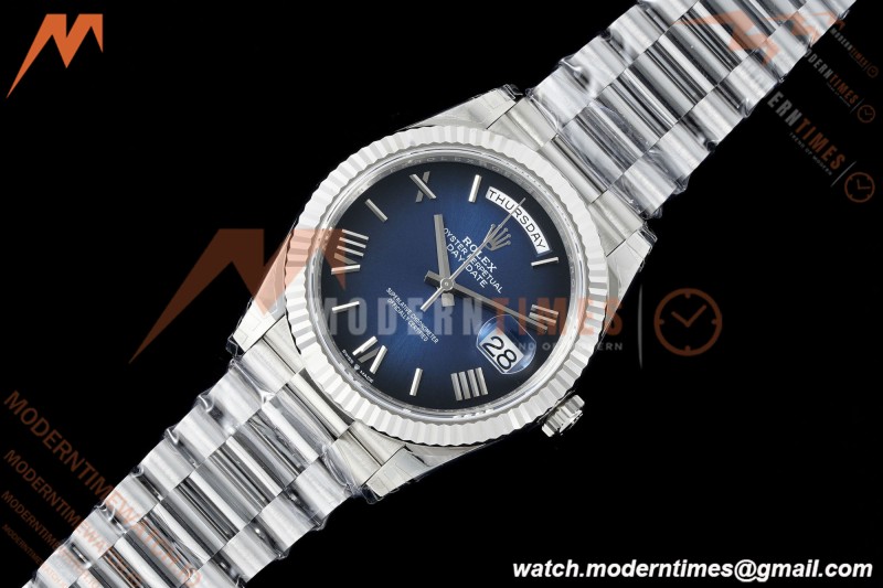 Rolex - DayDate 228239 Gain Weight 40mm Flt Pres SS/SS Blue Ombre/Rmn VSF V2 DD3255 | 롤렉스 - 데이데이트 228239 Gain Weight 40mm 플루티드 프레지던트 스테인리스 스틸/스테인리스 스틸 블루 옴브레/로마 숫자 VSF V2 DD3255