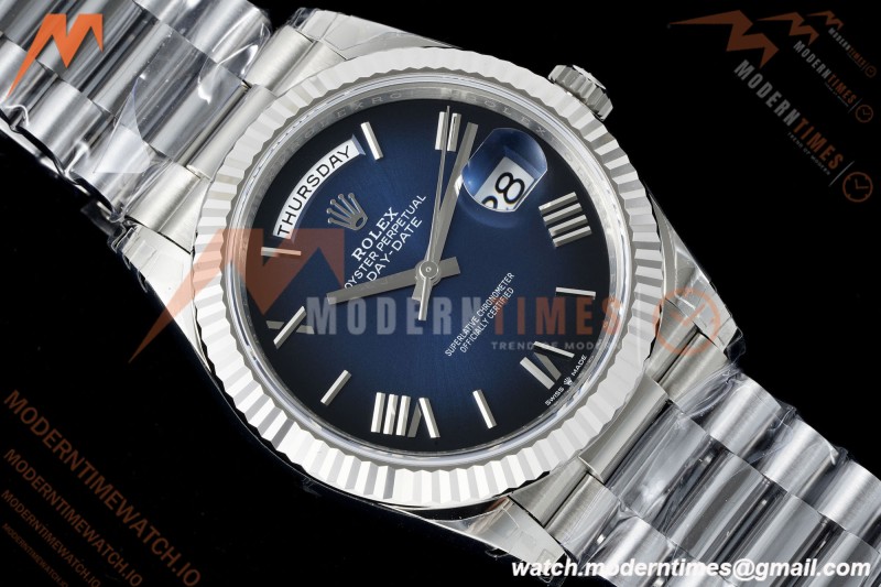 Rolex - DayDate 228239 Gain Weight 40mm Flt Pres SS/SS Blue Ombre/Rmn VSF V2 DD3255 | 롤렉스 - 데이데이트 228239 Gain Weight 40mm 플루티드 프레지던트 스테인리스 스틸/스테인리스 스틸 블루 옴브레/로마 숫자 VSF V2 DD3255