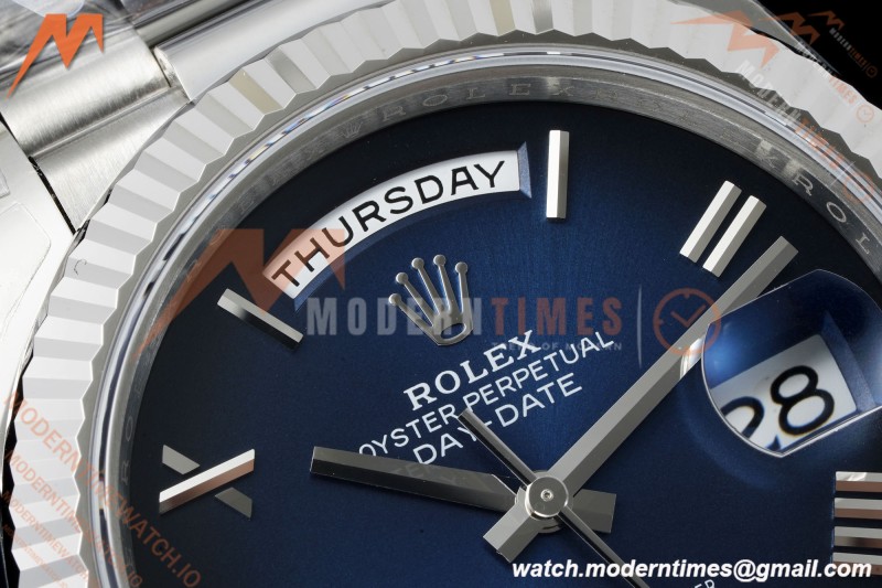 Rolex - DayDate 228239 Gain Weight 40mm Flt Pres SS/SS Blue Ombre/Rmn VSF V2 DD3255 | 롤렉스 - 데이데이트 228239 Gain Weight 40mm 플루티드 프레지던트 스테인리스 스틸/스테인리스 스틸 블루 옴브레/로마 숫자 VSF V2 DD3255