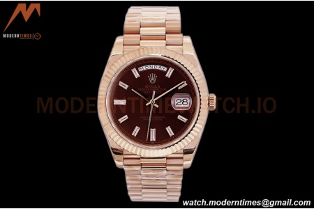 Rolex - DayDate 40mm Flt Pres RG/RG Brn/Dia EWF VR3255