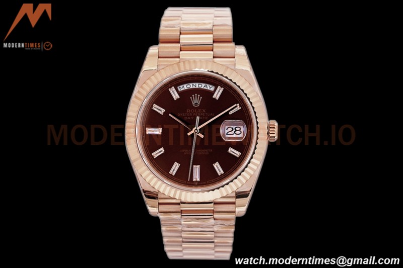 Rolex - DayDate 40mm Flt Pres RG/RG Brn/Dia EWF VR3255
