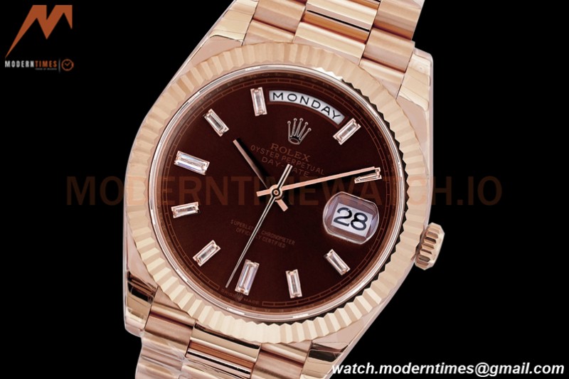 Rolex - DayDate 40mm Flt Pres RG/RG Brn/Dia EWF VR3255
