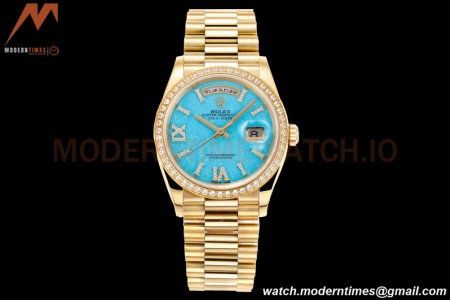 Rolex - DayDate 36mm 128238 Flt Pres YG/YG Turquoise Blue/Dia RAF A2836