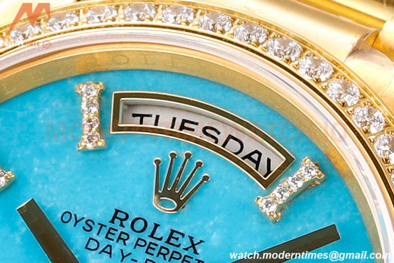 Rolex - DayDate 36mm 128238 Flt Pres YG/YG Turquoise Blue/Dia RAF A2836