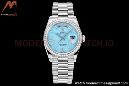 Rolex - DayDate 36mm 128349 Flt Pres SS/SS Turquoise Blue/Dia RAF A2836