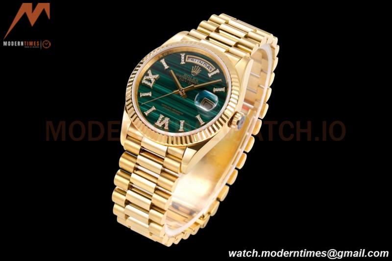 Rolex - DayDate 36mm 128238 Flt Pres YG/YG Malachite Green RAF A2836