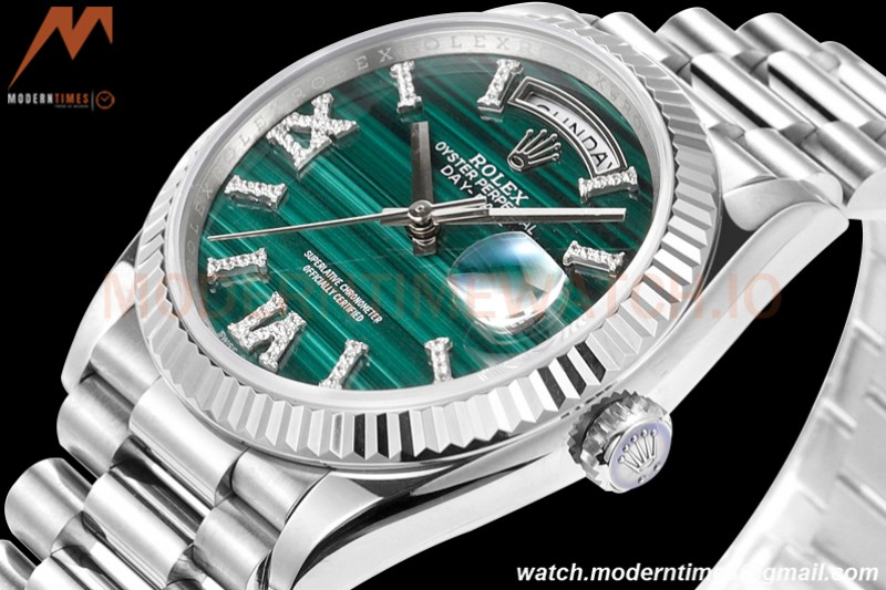 Rolex - DayDate 36mm 128238 Flt Pres SS/SS Malachite Green RAF A2836