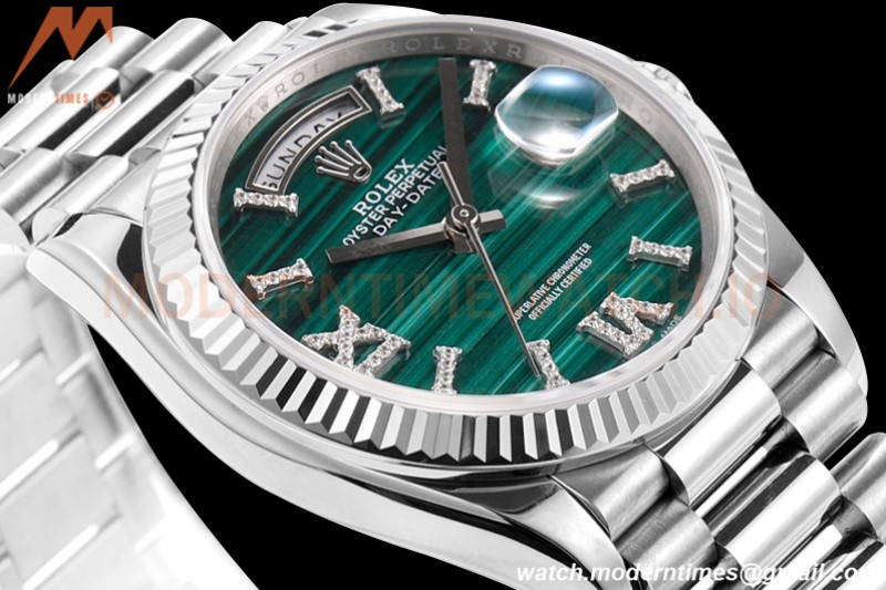 Rolex - DayDate 36mm 128238 Flt Pres SS/SS Malachite Green RAF A2836