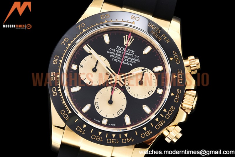 Rolex - Daytona 116518 904L YG/RU Blk/Stk QF Asia 4130