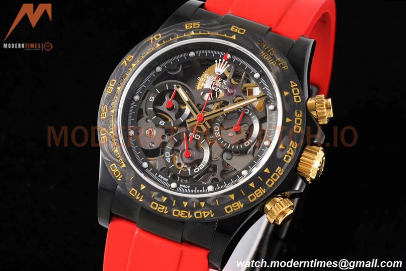 Rolex - Daytona Blaken 40mm CER 904L PVD/RU Blk/Red Skeleton GETF SA4130