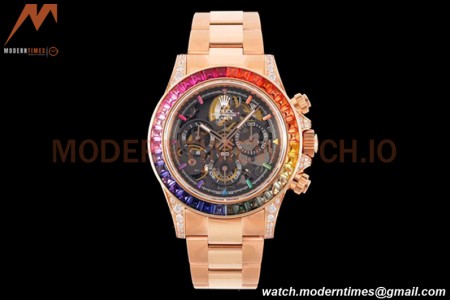 Rolex - Daytona Blaken 40mm CER 904L RG/RG Rainbow Diamond Skeleton GETF SA4130