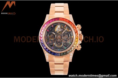 Rolex - Daytona Blaken 40mm CER 904L RG/RG Rainbow Diamond Skeleton GETF SA4130