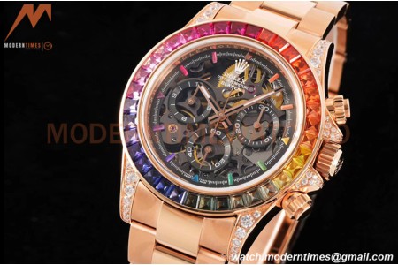 Rolex - Daytona Blaken 40mm CER 904L RG/RG Rainbow Diamond Skeleton GETF SA4130