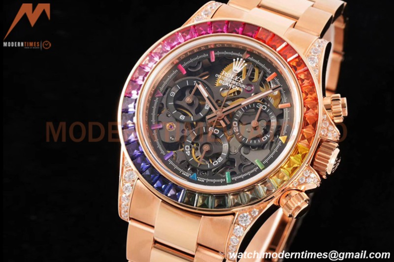 Rolex - Daytona Blaken 40mm CER 904L RG/RG Rainbow Diamond Skeleton GETF SA4130