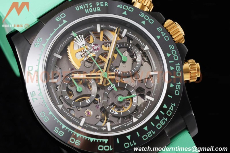Rolex - Daytona Blaken 40mm CER 904L PVD/RU Blk/Grn Skeleton GETF SA4130