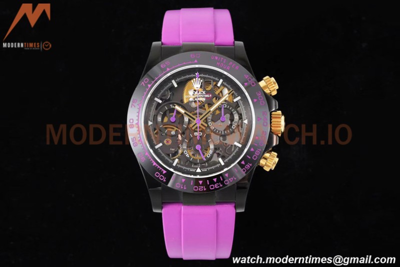 Rolex - Daytona Blaken 40mm CER 904L PVD/RU Black/Purple Skeleton GETF SA4130