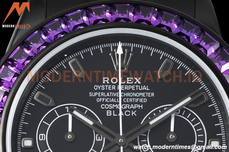 Rolex - Blaken Daytona Purple Rainbow 40mm Diamond DLC/DLC Black/Stk TWF A4130