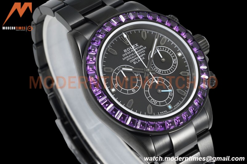 Rolex - Blaken Daytona Purple Rainbow 40mm Diamond DLC/DLC Black/Stk TWF A4130