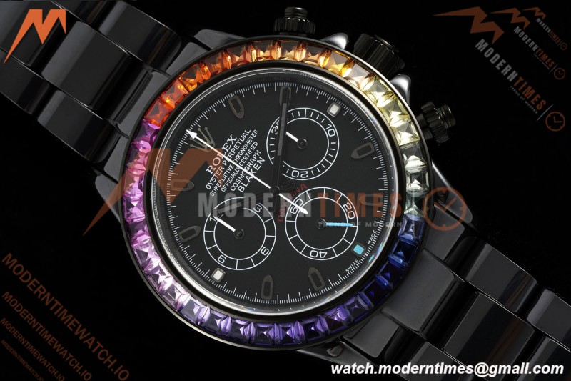 Rolex - Blaken Daytona Rainbow 40mm Diamond DLC/DLC Black/Stk Sonic DD4130 | 롤렉스 - 블레이큰 데이토나 레인보우 40mm 다이아몬드 DLC/DLC 블랙/Stk 소닉 DD4130