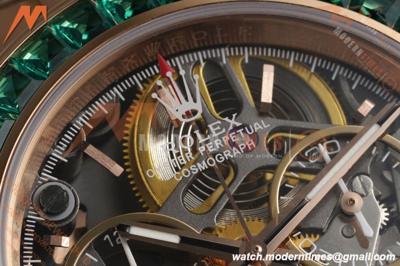 Rolex - Daytona Artisans De Genève “Poetry of Lights” RG/RG Emeralds Skeleton Dial ADGF SA4130 | 롤렉스 - 데이토나 아르티장 드 제네브 "빛의 시" RG/RG 에메랄드 스켈레톤 다이얼 ADGF SA4130