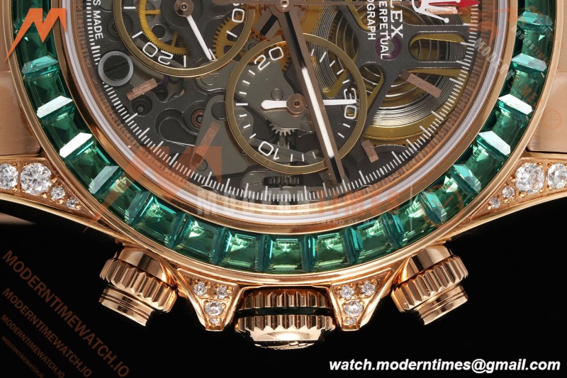 Rolex - Daytona Artisans De Genève “Poetry of Lights” RG/RG Emeralds Skeleton Dial ADGF SA4130 | 롤렉스 - 데이토나 아르티장 드 제네브 "빛의 시" RG/RG 에메랄드 스켈레톤 다이얼 ADGF SA4130