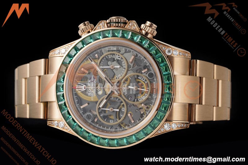 Rolex - Daytona Artisans De Genève “Poetry of Lights” RG/RG Emeralds Skeleton Dial ADGF SA4130 | 롤렉스 - 데이토나 아르티장 드 제네브 "빛의 시" RG/RG 에메랄드 스켈레톤 다이얼 ADGF SA4130
