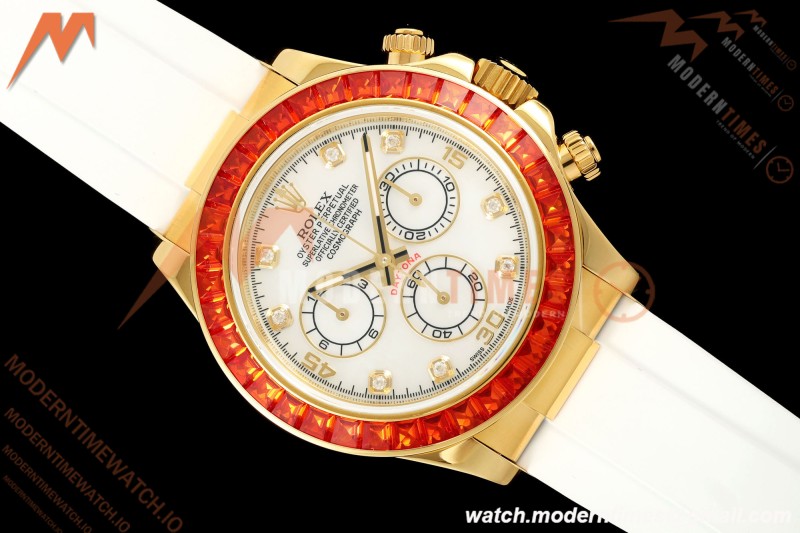 Rolex - Daytona 116578SACO 40mm YG/RU Wht/Mop/Dia Orange Crystal Sonic SA4130 | 롤렉스 - 데이토나 116578SACO 40mm YG/RU 화이트/모프/다이아 오렌지 크리스탈 소닉 SA4130