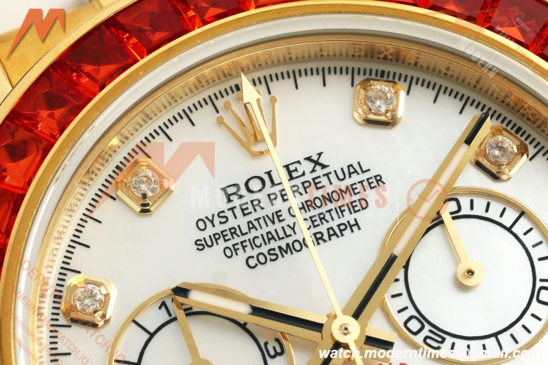 Rolex - Daytona 116578SACO 40mm YG/RU Wht/Mop/Dia Orange Crystal Sonic SA4130 | 롤렉스 - 데이토나 116578SACO 40mm YG/RU 화이트/모프/다이아 오렌지 크리스탈 소닉 SA4130