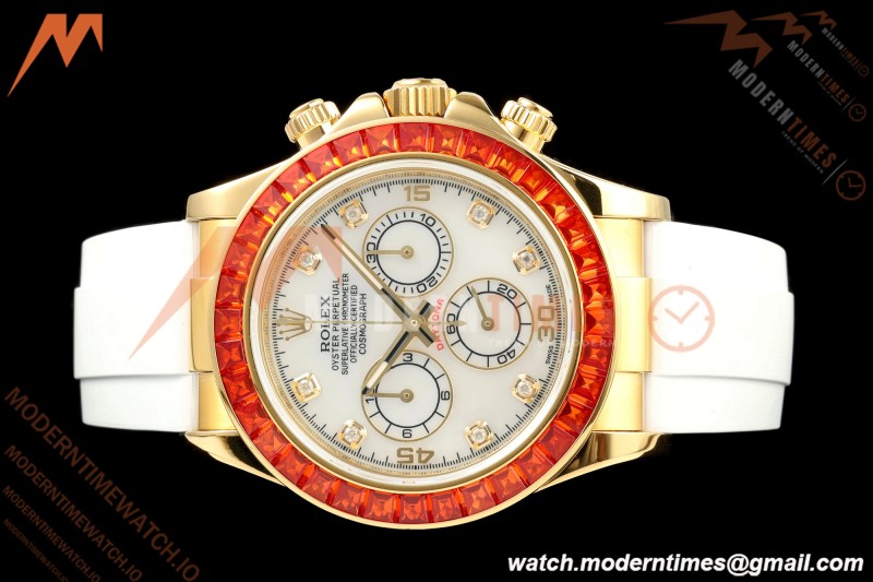 Rolex - Daytona 116578SACO 40mm YG/RU Wht/Mop/Dia Orange Crystal Sonic SA4130 | 롤렉스 - 데이토나 116578SACO 40mm YG/RU 화이트/모프/다이아 오렌지 크리스탈 소닉 SA4130