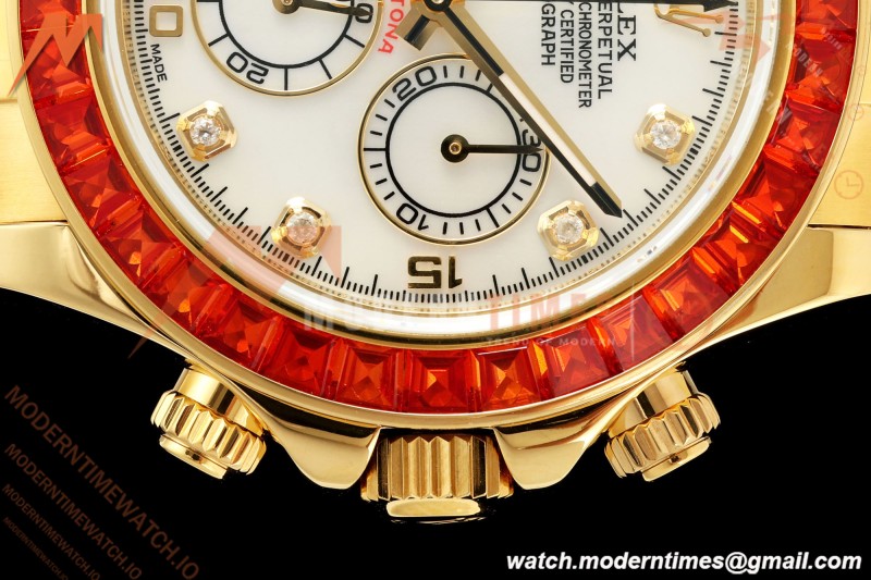Rolex - Daytona 116578SACO 40mm YG/RU Wht/Mop/Dia Orange Crystal Sonic SA4130 | 롤렉스 - 데이토나 116578SACO 40mm YG/RU 화이트/모프/다이아 오렌지 크리스탈 소닉 SA4130