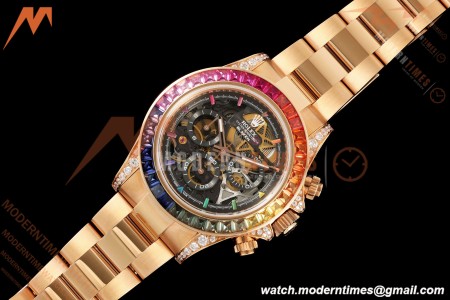 Rolex - Daytona Rainbow Blaken 116595 RBOW 40mm RG/RG Diamond Skeleton Sonic DD4130