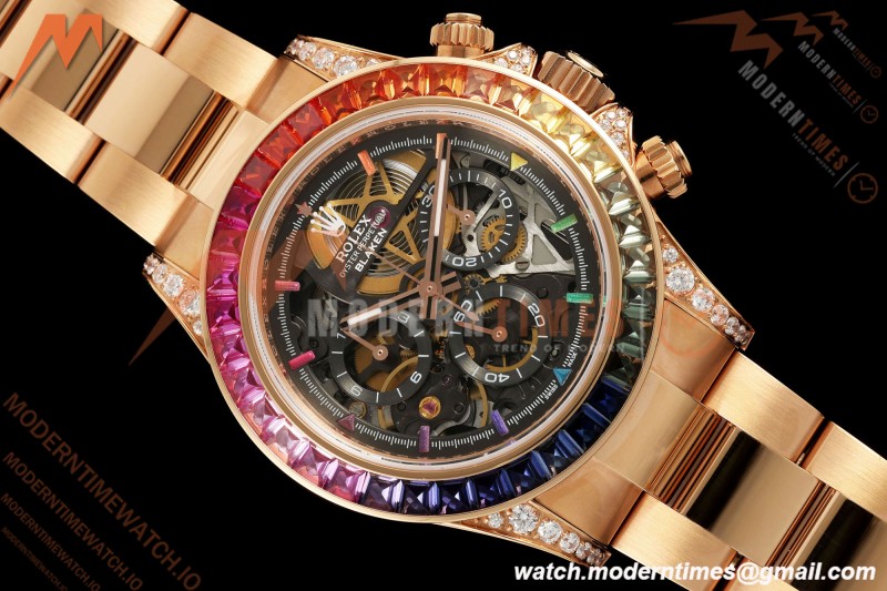 Rolex - Daytona Rainbow Blaken 116595 RBOW 40mm RG/RG Diamond Skeleton Sonic DD4130