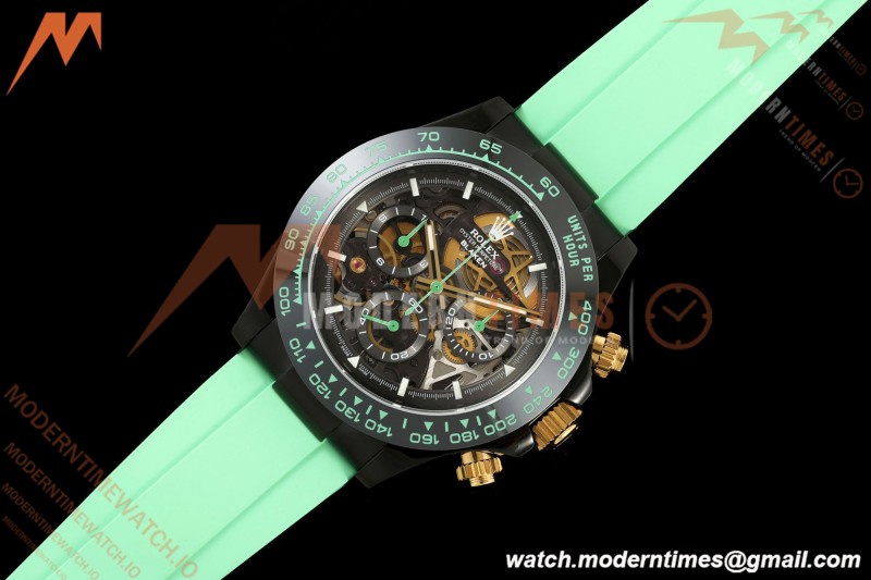 Rolex - Daytona Blaken 40mm Black PVD/RU Mint Green Skeleton Sonic DD4130