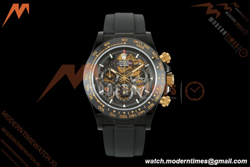 Rolex - Daytona Blaken 40mm Black PVD/RU Cronus Art Gold Skeleton Sonic DD4130 | 롤렉스 데이토나 블레이크 40mm 블랙 PVD/RU 크로너스 아트 골드 스켈레톤 소닉 DD4130