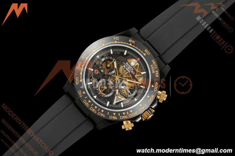 Rolex - Daytona Blaken 40mm Black PVD/RU Cronus Art Gold Skeleton Sonic DD4130 | 롤렉스 데이토나 블레이크 40mm 블랙 PVD/RU 크로너스 아트 골드 스켈레톤 소닉 DD4130